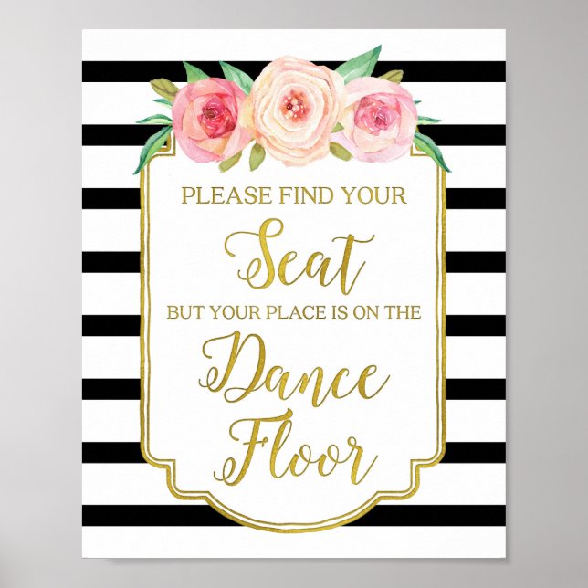 Poster Panneau Mariage couleur or noir rose (Devant)