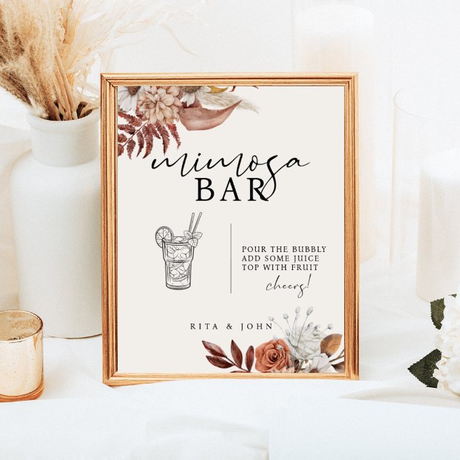 Poster Panneau Mariage crème Boho Floral Mimosa Bar (Créateur téléchargé)
