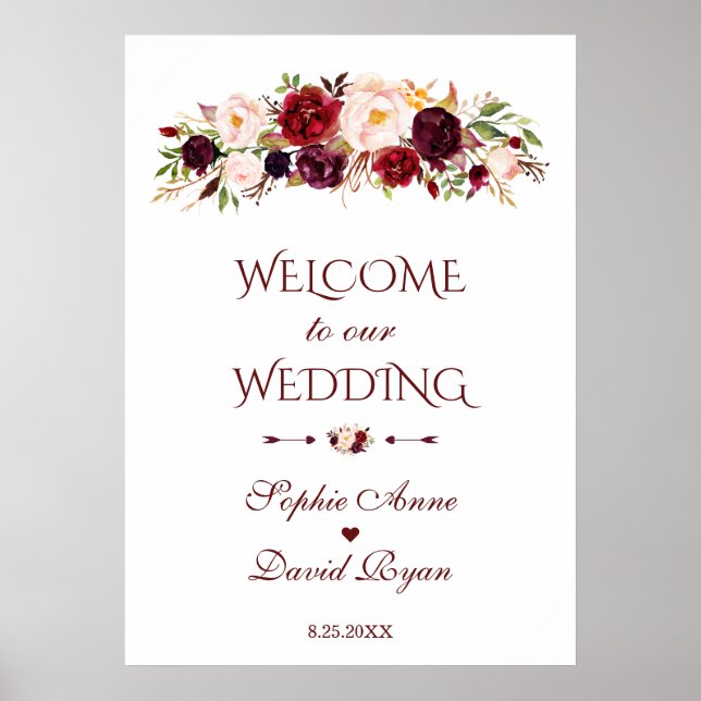 Poster Panneau Mariage de bienvenue Fleurs rousses de Bou (Devant)