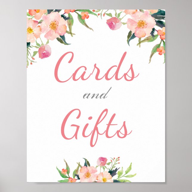 Poster Panneau Mariage de cartes et cadeaux Floral Aquare (Devant)