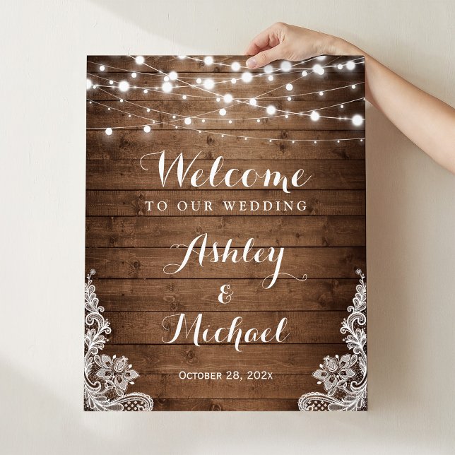 Poster Panneau Mariage de dentelle rustique Twinkle Count (Créateur téléchargé)