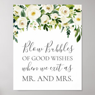 Poster Panneau Mariage de fleurs blanches bulles de bons 