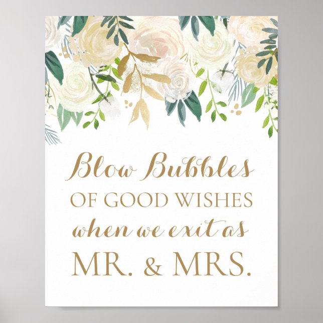 Poster Panneau Mariage de fleurs d'or bulles de bons voeu (Devant)