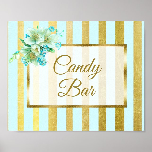 Poster Panneau Mariage de la barre de bonbons - Bleu & Or (Devant)