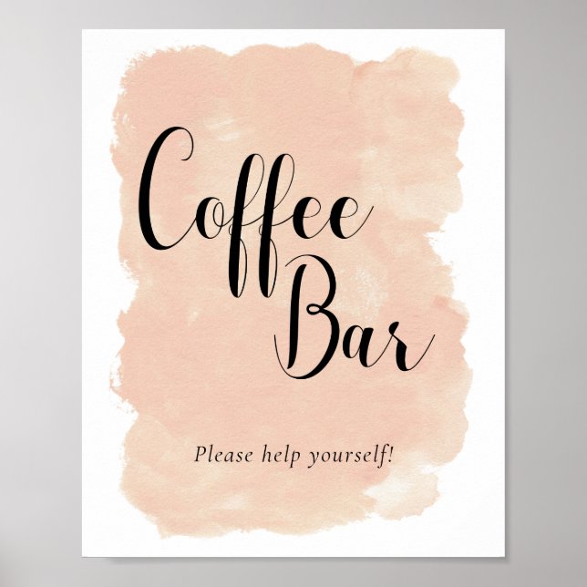 Poster Panneau Mariage de la barre de café Peach Watercol (Devant)