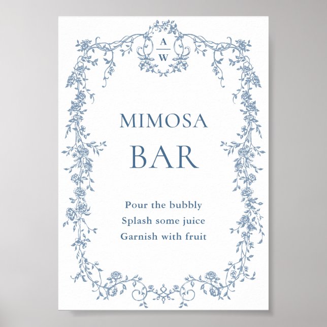 Poster Panneau Mariage de la barre de Mimosa Bleu Dusty (Devant)