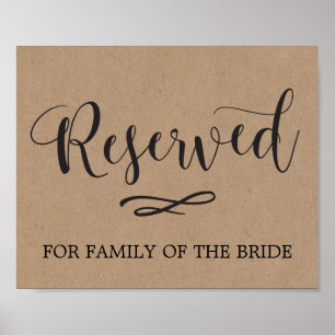 Poster Panneau Mariage de la calligraphie Kraft réservée