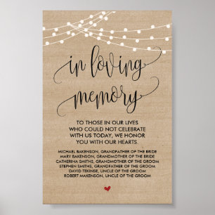 Poster Panneau Mariage de la table commémorative des lumi