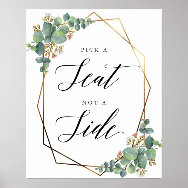 Poster Panneau Mariage de siège Eucalyptus Gold Frame (Devant)