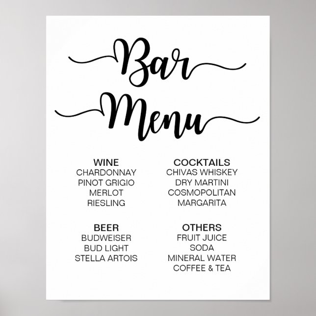 Poster Panneau Mariage du menu barre | Calligraphie moder (Devant)