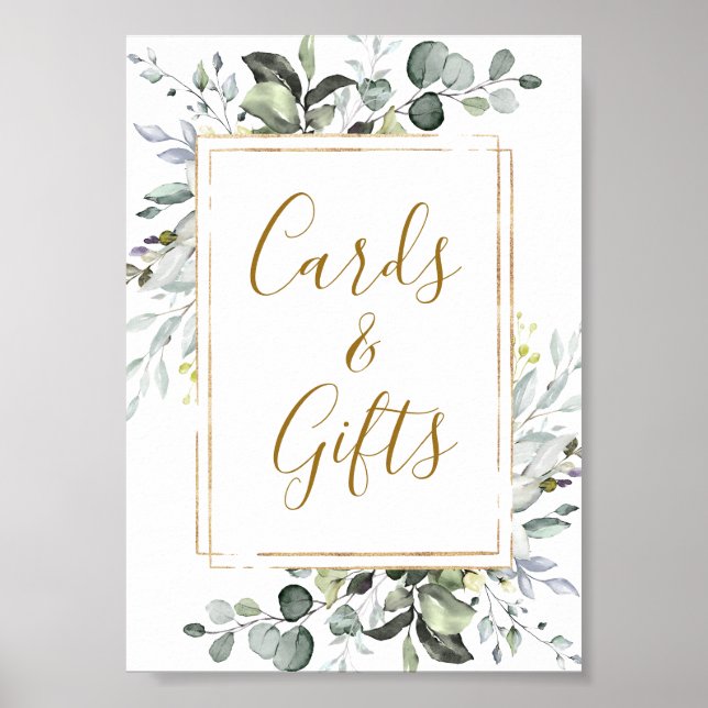 Poster Panneau Mariage Élégant Eucalyptus Cartes et Cadea (Devant)