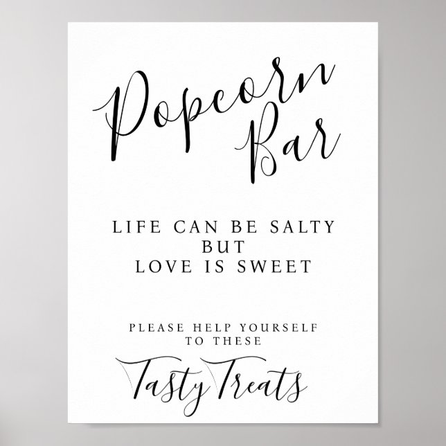 Poster Panneau mariage élégant moderne du Popcorn Bar (Devant)