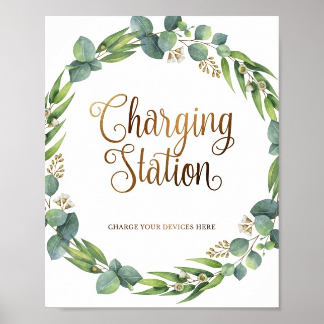 Poster Panneau mariage Eucalyptus pour station de recharg (Devant)
