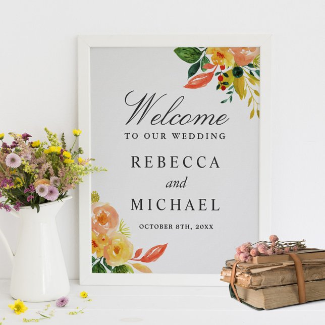 Poster Panneau Mariage floral de l'automne de l'aquarelle (Créateur téléchargé)