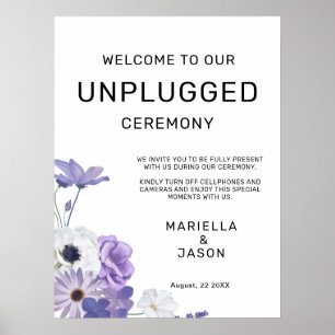 Poster Panneau Mariage Floral violet Bienvenue débranché