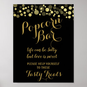 Poster Panneau mariage Gold & Black Popcorn Bar
