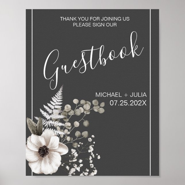 Poster Panneau Mariage gris foncé et blanc (Devant)