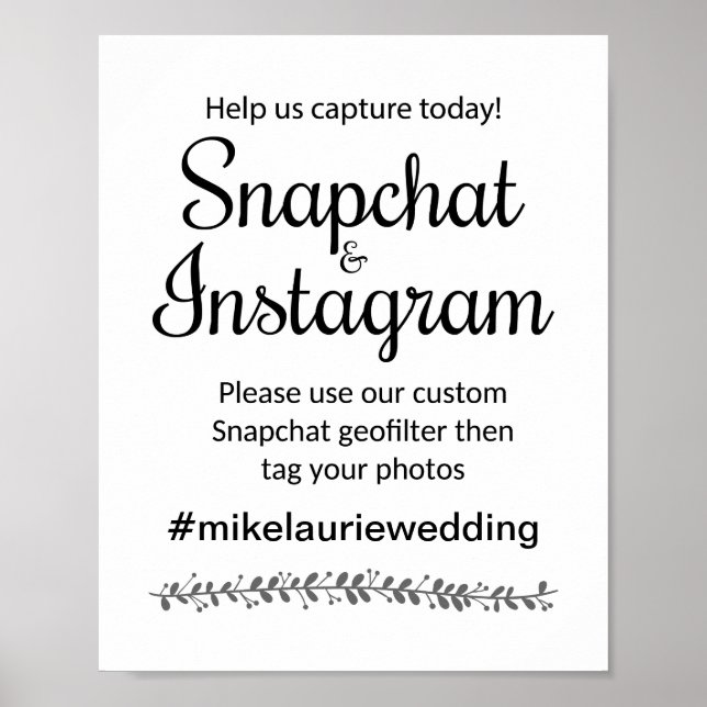 Poster Panneau Mariage Instagram Snapchat - Rochester (Devant)