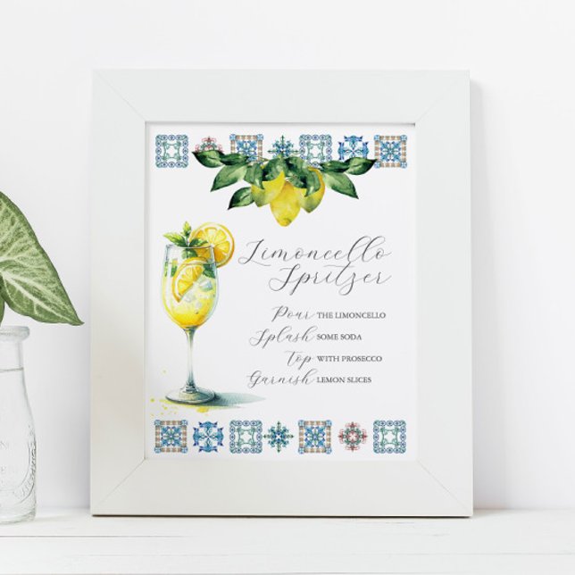 Poster Panneau mariage Limoncello Spritzer Recette (Italian wedding decor limoncello spritzer recipe bar sign by Victoria Grigaliunas Do Tell A Belle)