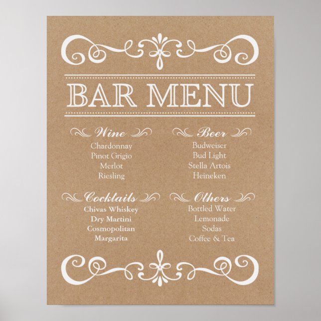 Poster Panneau mariage - Menu Barre Panneau Rustique Mari (Devant)