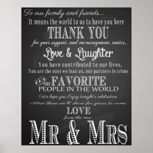 Poster Panneau mariage Merci noir & blanc