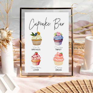 Poster Panneau Mariage minimaliste du menu Cupcake Desser