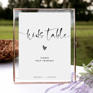 Poster Panneau Mariage minimaliste moderne Kiddos Table