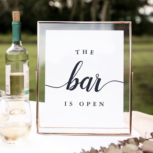 Poster Panneau Mariage Navy & White "The Bar is Open" (Créateur téléchargé)