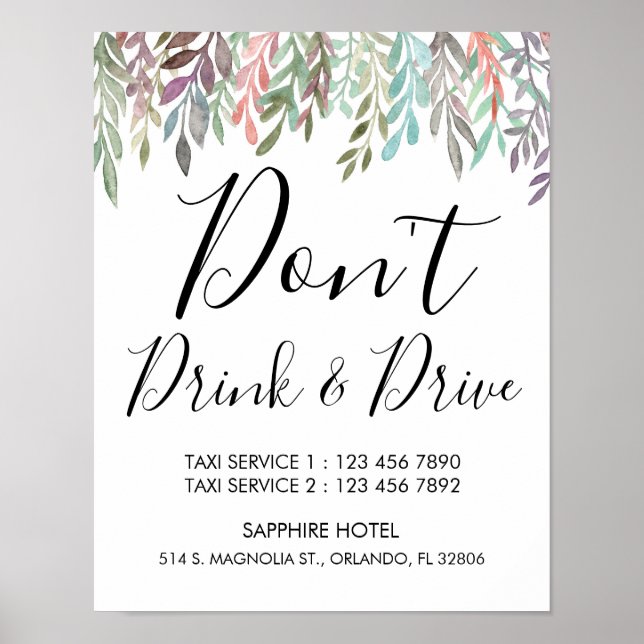 Poster Panneau mariage - Ne pas boire et conduire signe v (Devant)