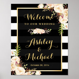 Poster Panneau Mariage noir blanc à rayures