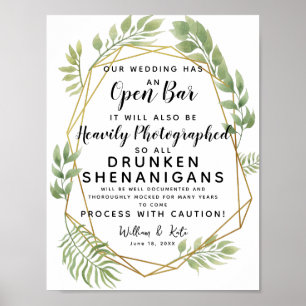Poster Panneau mariage Open Bar de verdure cristal