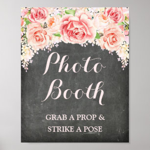 Poster Panneau Mariage Photobooooooth Pink Watercolor Cha