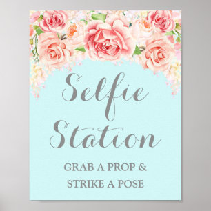 Poster Panneau Mariage Selfie Station Aquarelle rose Bleu