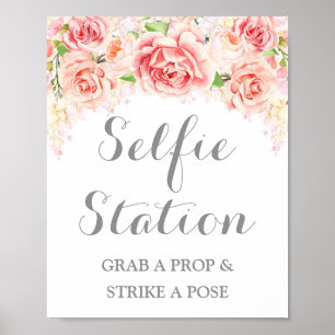 Poster Panneau Mariage Selfie Station Aquarelle rose Flor