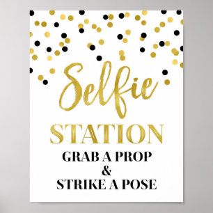 Poster Panneau Mariage Selfie Station Gold Noir Confetti