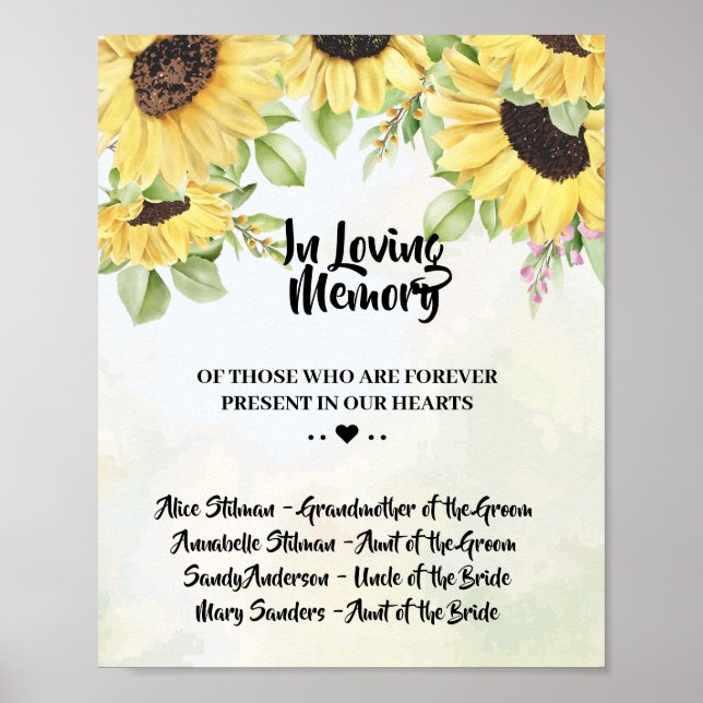 Poster Panneau Mariage Sunflowers In Love Memory (Devant)