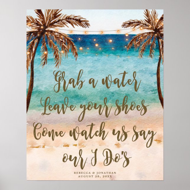 Poster panneau mariage tropical moderne plage (Devant)
