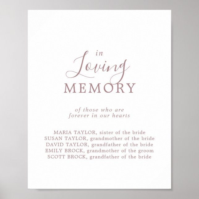 Poster Panneau Mémorial de Mariage Minimal Rose Mémoire A (Devant)