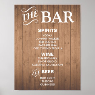 Poster Panneau MENU BAR pour la réception mariage et fête