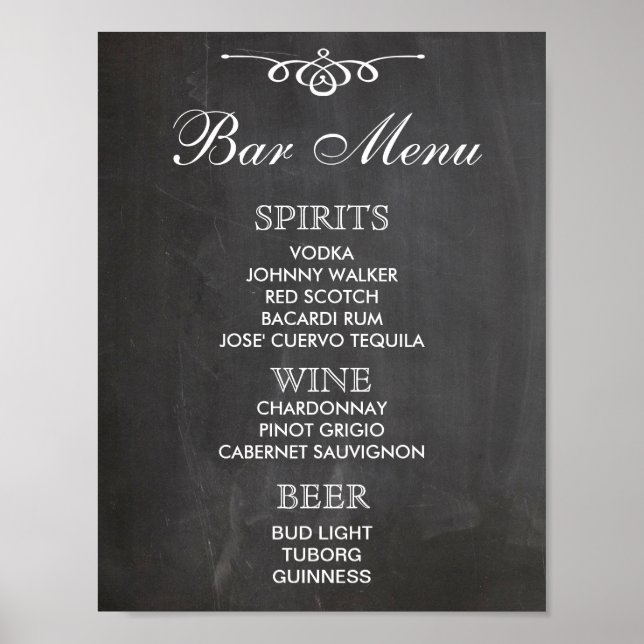 Poster Panneau MENU BAR pour la réception mariage et fête (Devant)