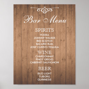 Poster Panneau MENU BAR pour la réception mariage et fête