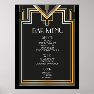 Poster Panneau MENU BARRE Grand mariage inspiré Gatsby
