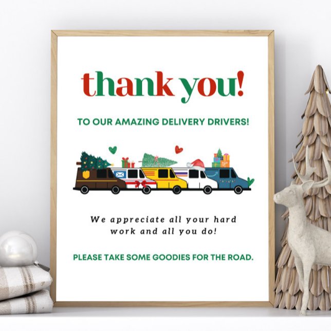 Poster Panneau Merci de conducteur de livraison de Noël i (Printable Instant Download or Shipped to your home.)
