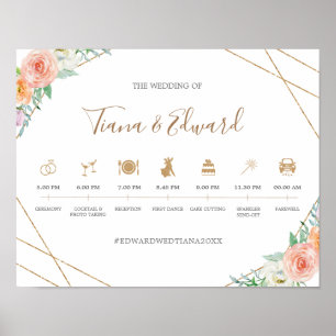 Poster Panneau Montage Mariage des fleurs d'aquarelle géo