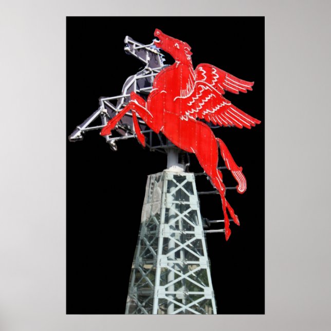 Poster Panneau Neon du centre-ville de Dallas Pegasus (Devant)