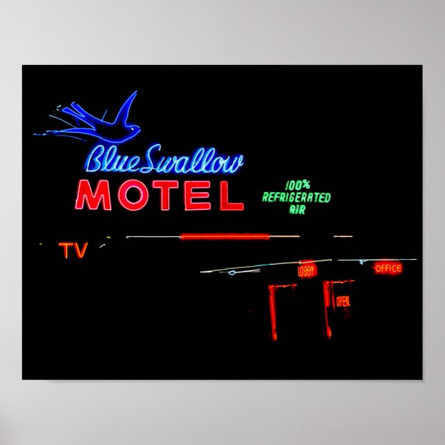 Poster Panneau Neon Motel Swallow Bleu, Tucumcari, N.M. (Devant)