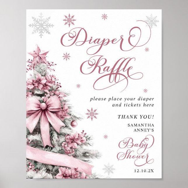 Poster Panneau Noël Baby shower rose (Devant)