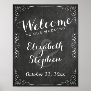 Poster Panneau noir blanc Chalkboard Floral Mariage Signa