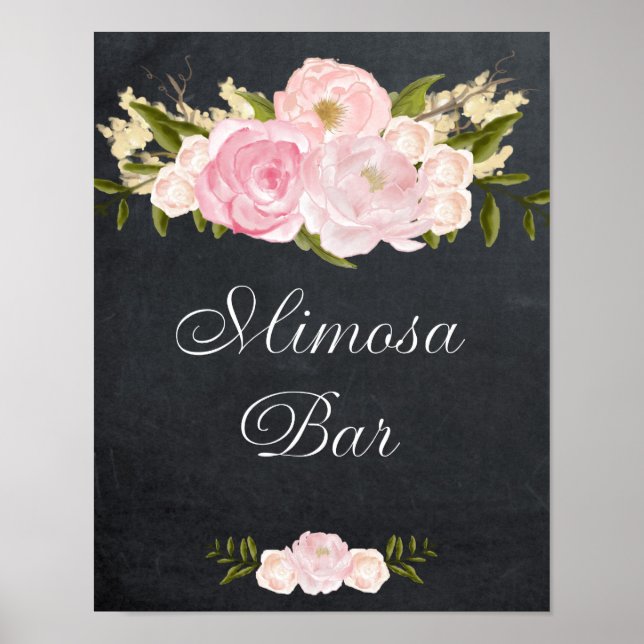 Poster panneau noir mimosa barre signe rose roses (Devant)