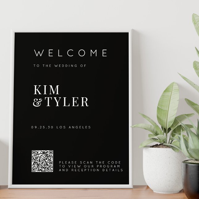 Poster Panneau noir minimaliste mariage QR CODE (Créateur téléchargé)